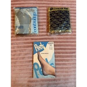 Vintage Silkie Control Top Pantyhose & Peds Foot Covers Lot of 3 NIP NOS
